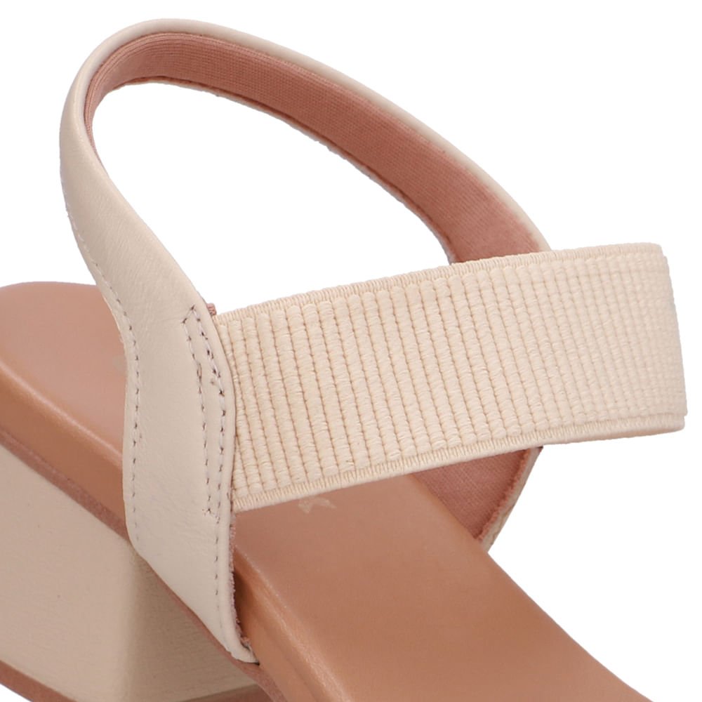 Sandália Salto Bloco Couro Bege Elástico Bege 2