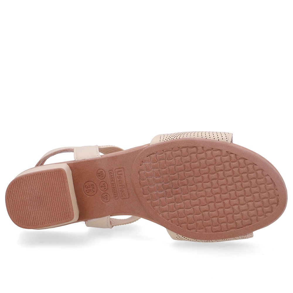 Sandália Salto Bloco Couro Bege Elástico Bege 3