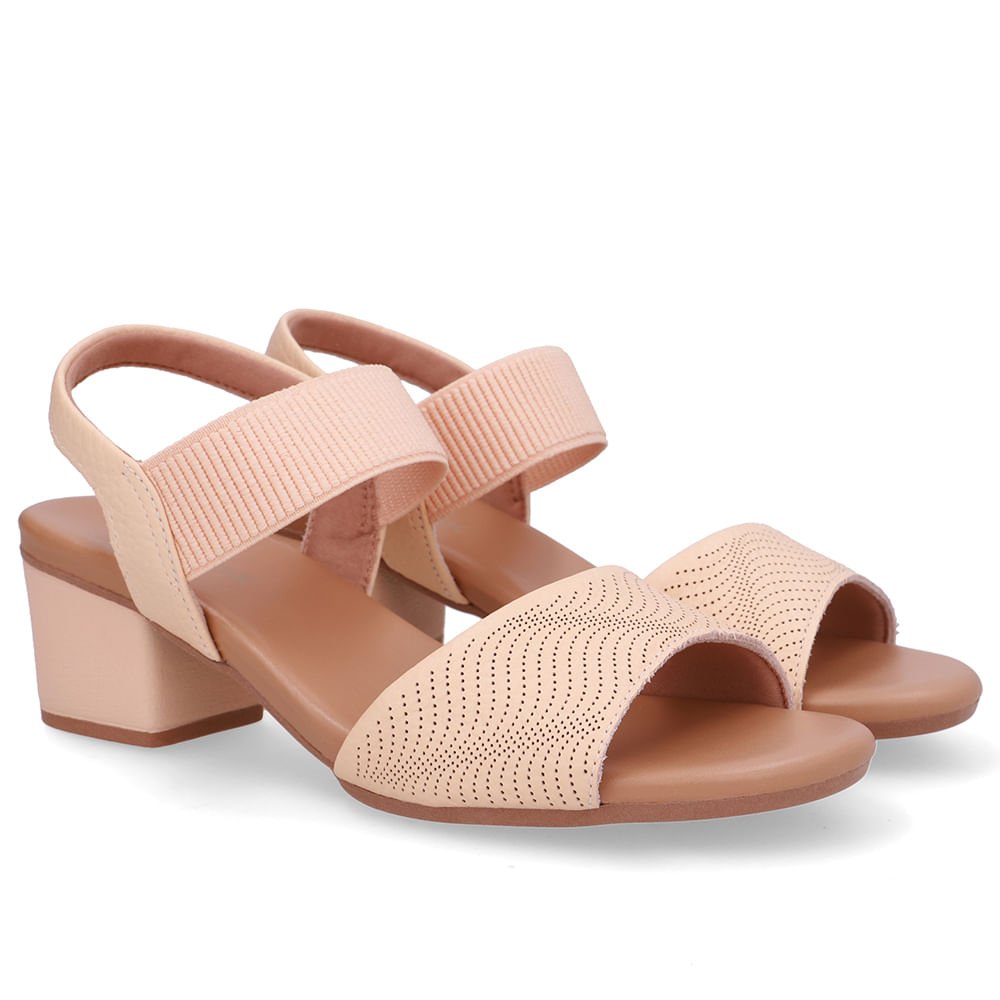 Sandália Salto Bloco Couro Laranja Elástico Rosa 2