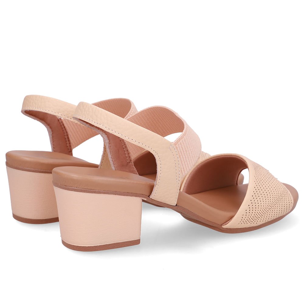 Sandália Salto Bloco Couro Laranja Elástico Rosa 3