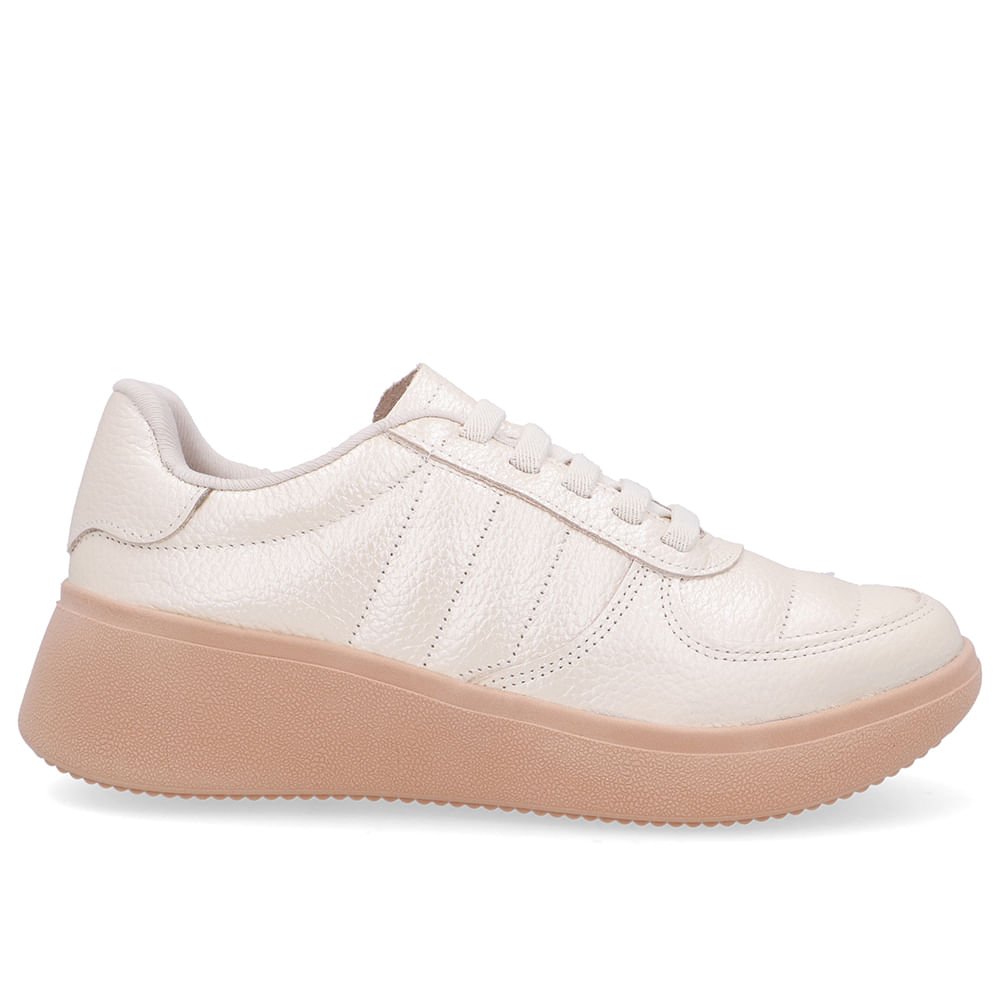 Tênis Cadarço Elástico Branco Marfim Couro