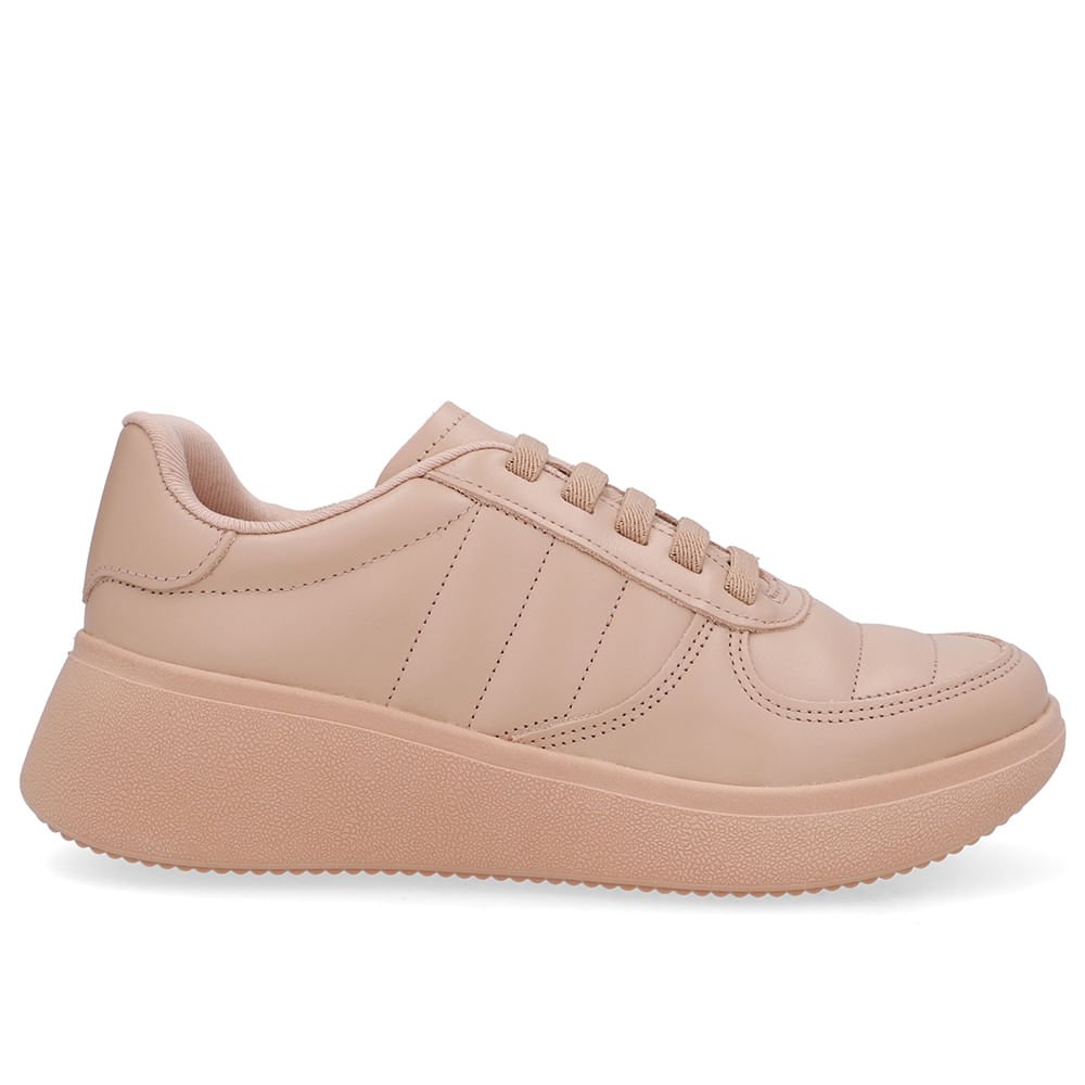 Tênis Cadarço Elástico Bege Couro