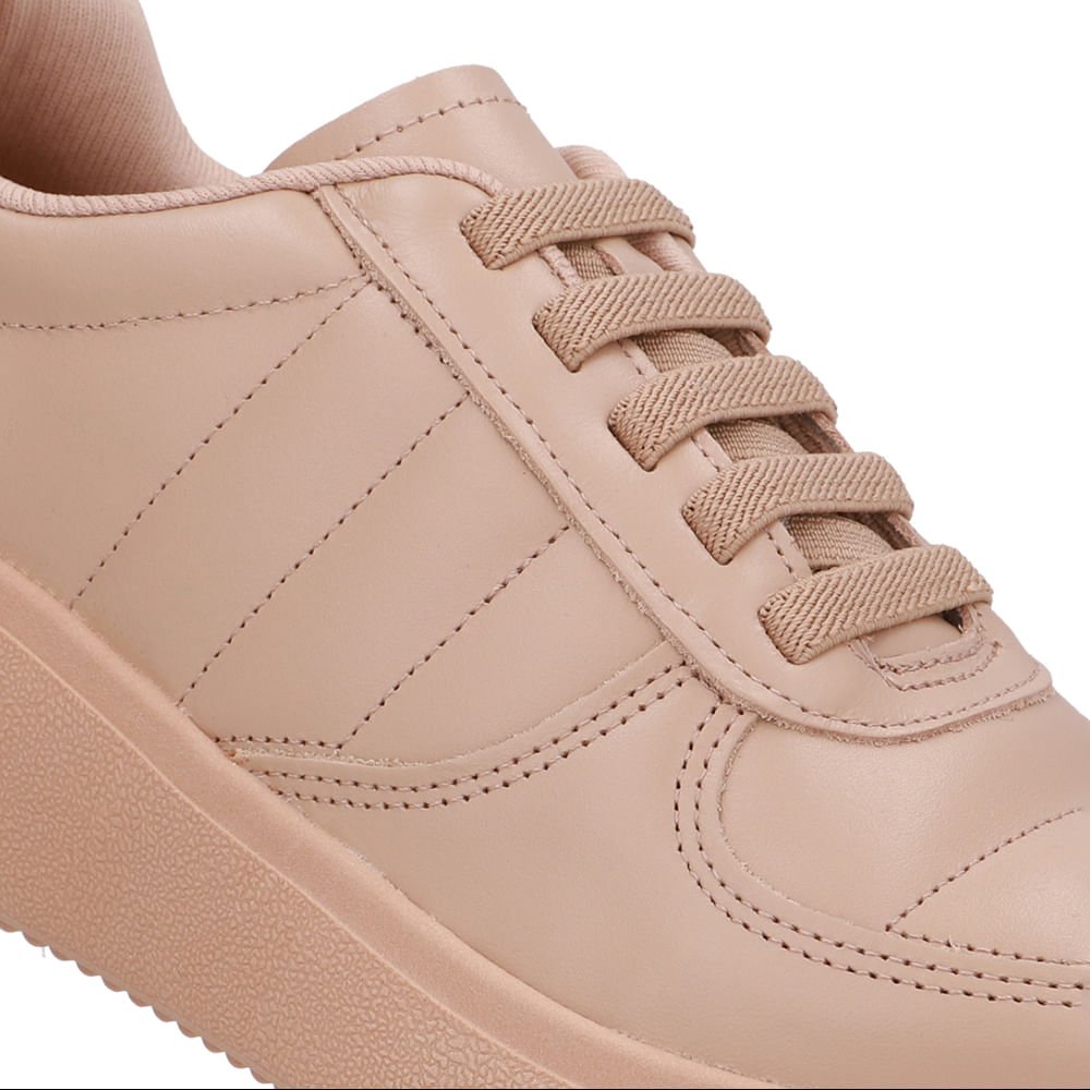 Tênis Cadarço Elástico Bege Couro Bege 4