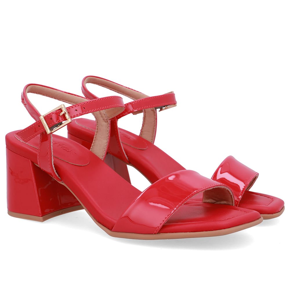 Sandália Salto Bloco Tira Verniz Vermelha Vermelho 2
