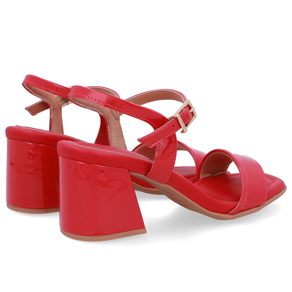 Sandália Salto Bloco Tira Verniz Vermelha Vermelho 3