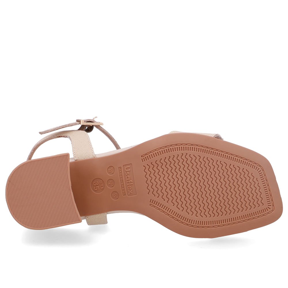 Sandália Salto Bloco Tira Couro Bege Branco 4