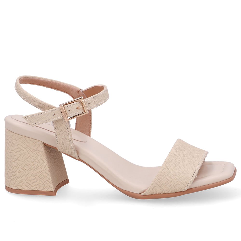 Sandália Salto Bloco Tira Couro Bege