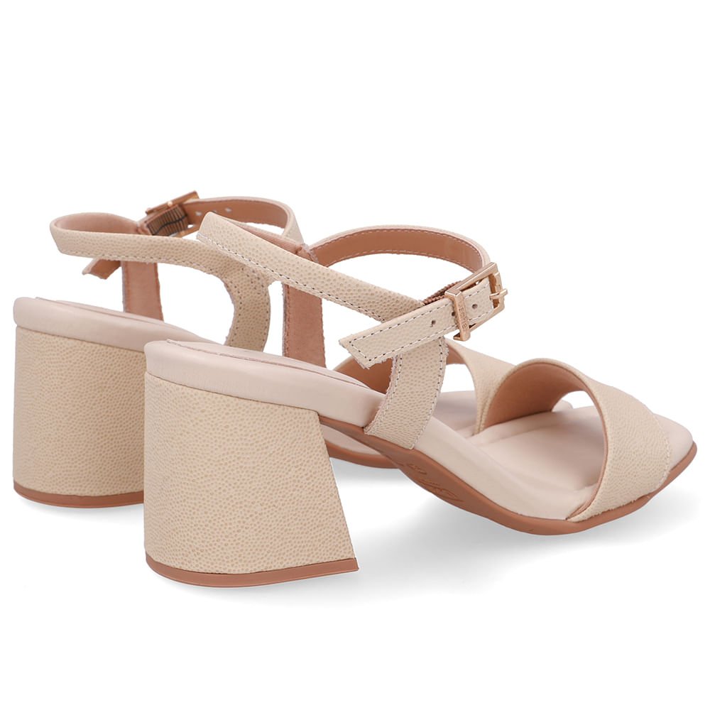 Sandália Salto Bloco Tira Couro Bege Branco 3