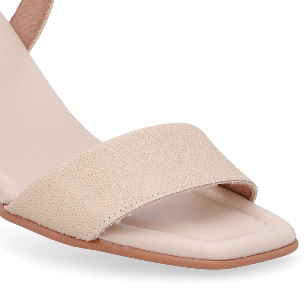 Sandália Salto Bloco Tira Couro Bege Branco 4