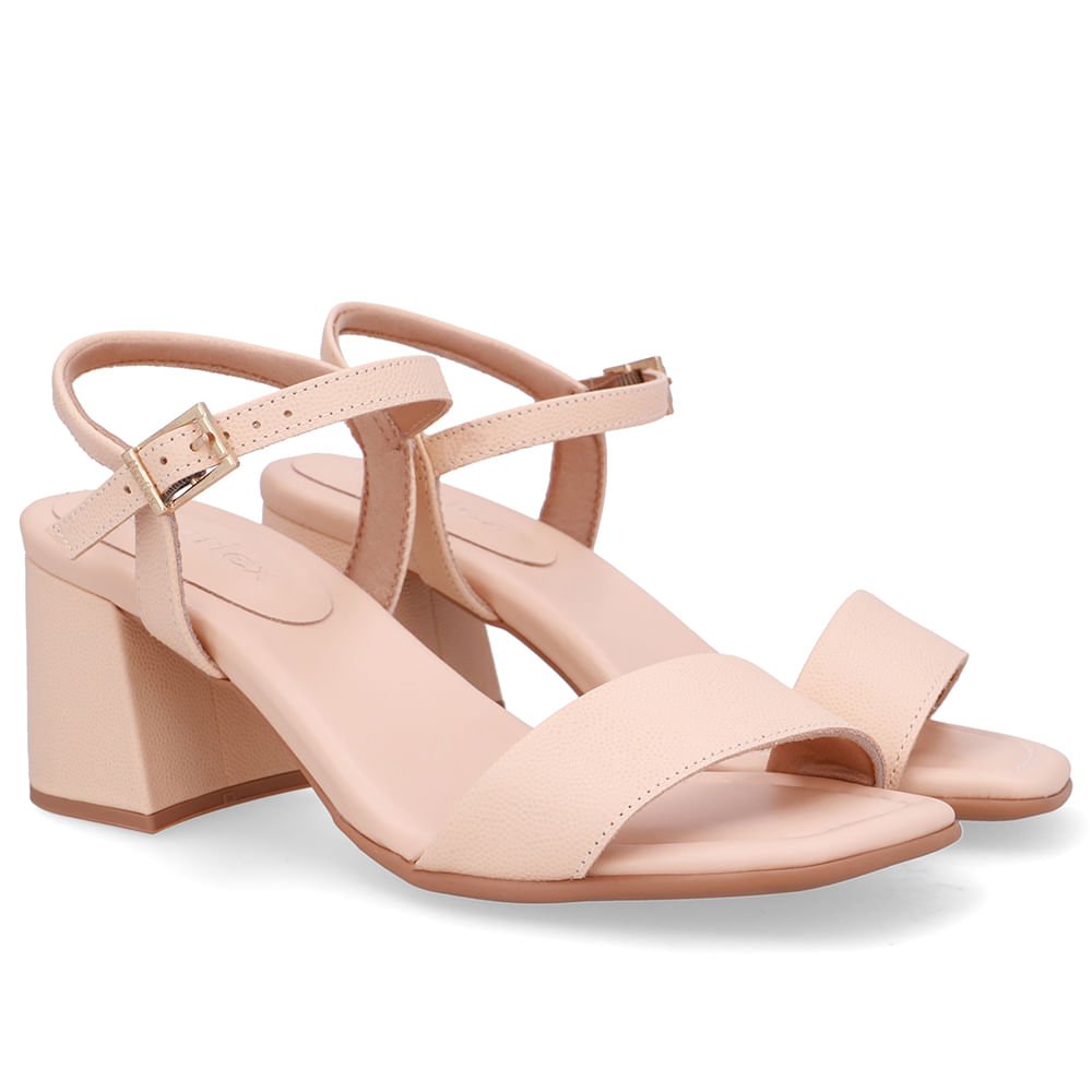 Sandália Salto Bloco Tira Couro Laranja Bege 2