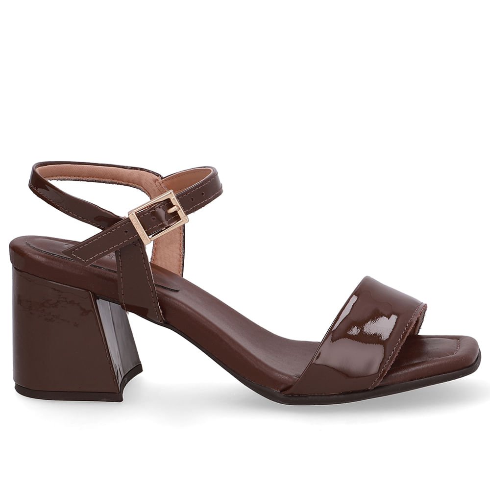 Sandália Salto Bloco Tira Verniz Marrom