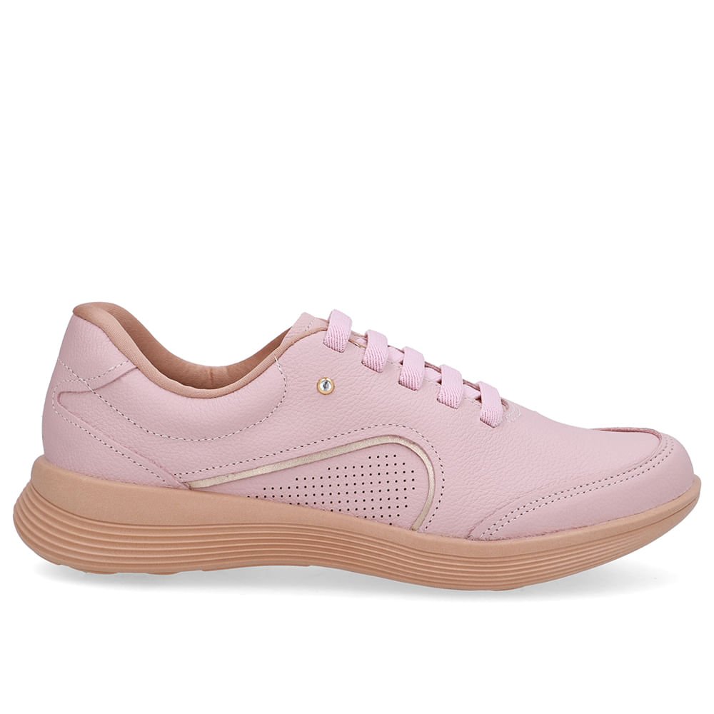 Tênis Rosa Couro Cadarço Elástico