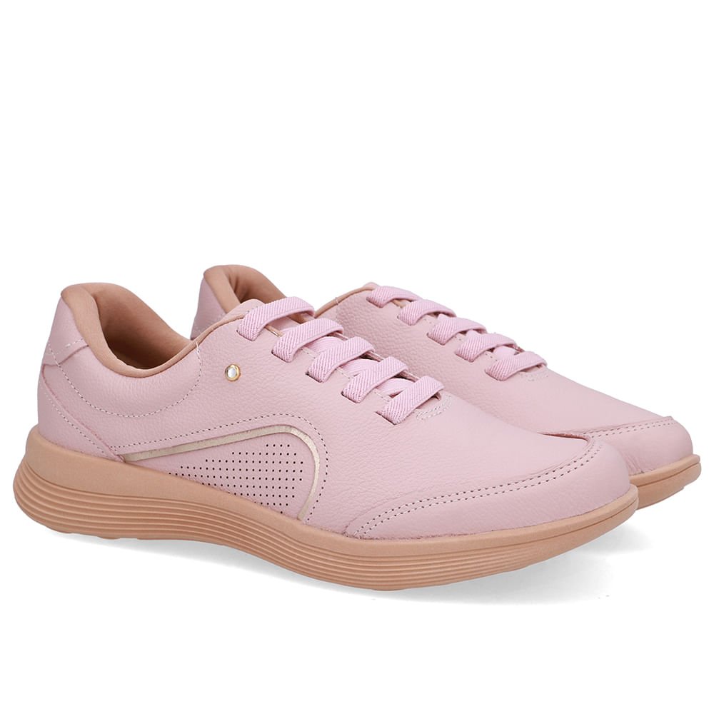 Tênis Rosa Couro Cadarço Elástico Rosa 2