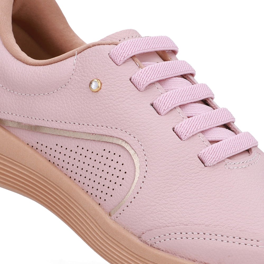 Tênis Rosa Couro Cadarço Elástico Rosa 4