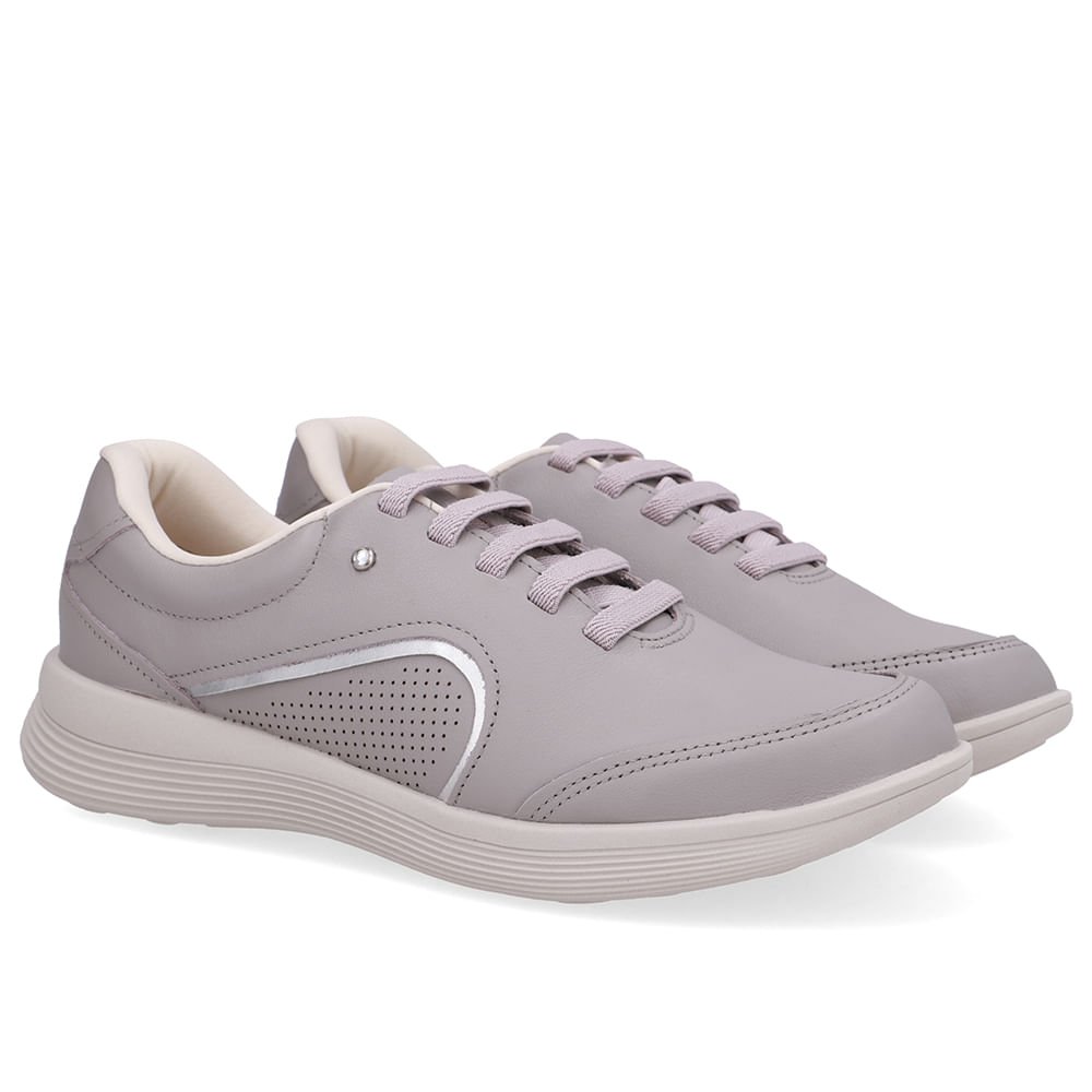 Tênis Cinza Couro Cadarço Elástico Cinza 2