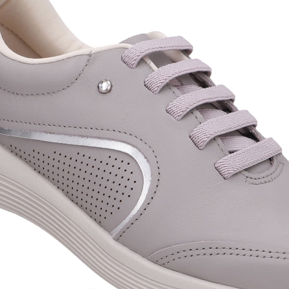 Tênis Cinza Couro Cadarço Elástico Cinza 4