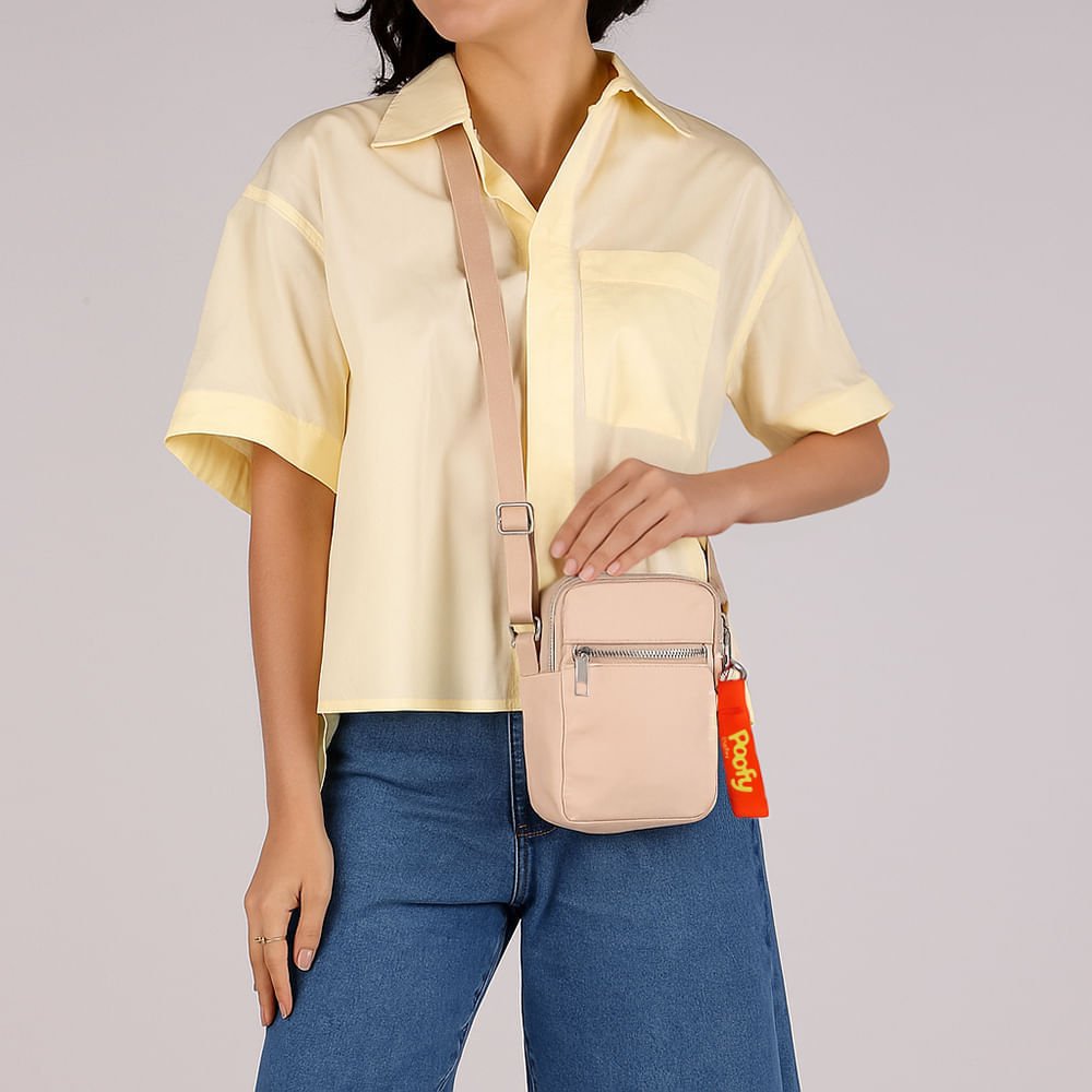 Bolsa Tiracolo Poofy Nylon Bege Zíper Bege 4