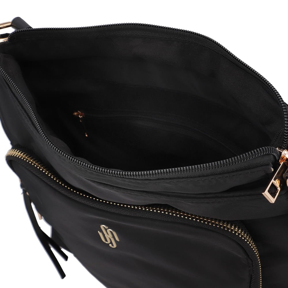 Bolsa Tiracolo Nylon Preta Preto 4
