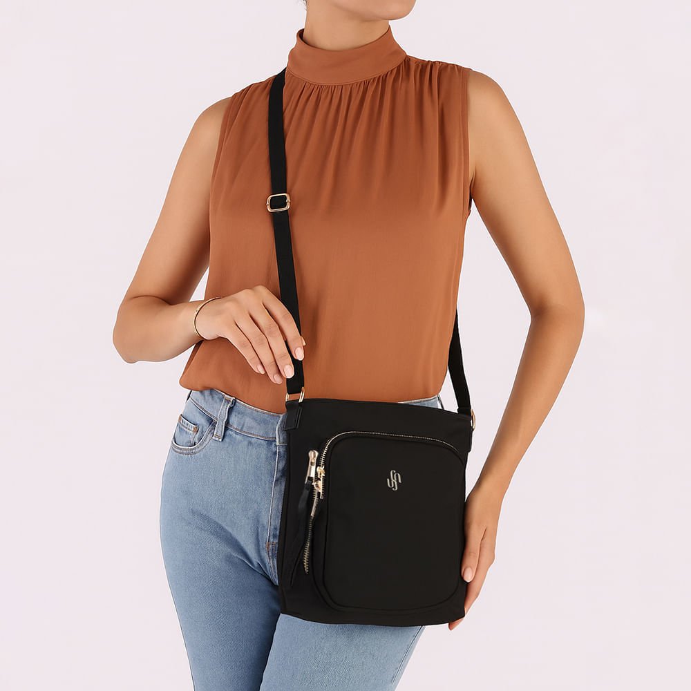 Bolsa Tiracolo Nylon Preta Preto 5