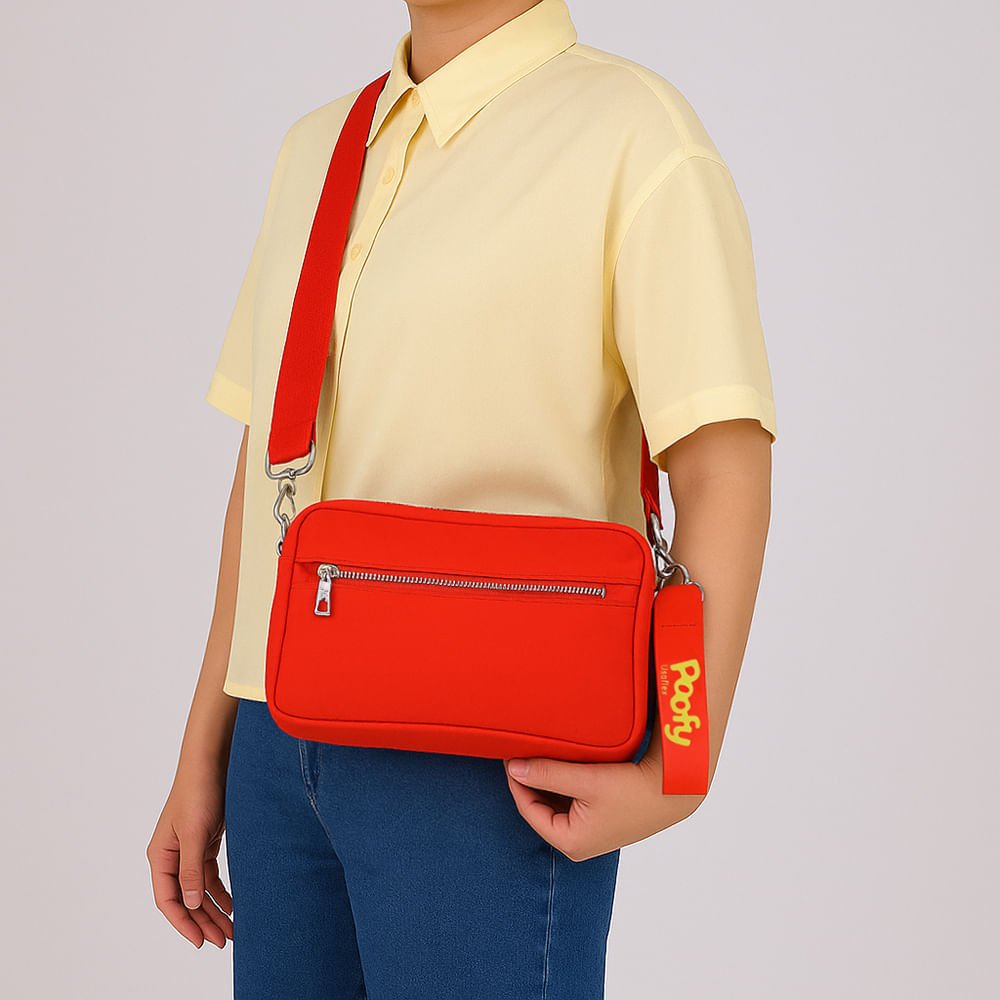 Bolsa Tiracolo Poofy Nylon Vermelha Bolso Vermelho 4