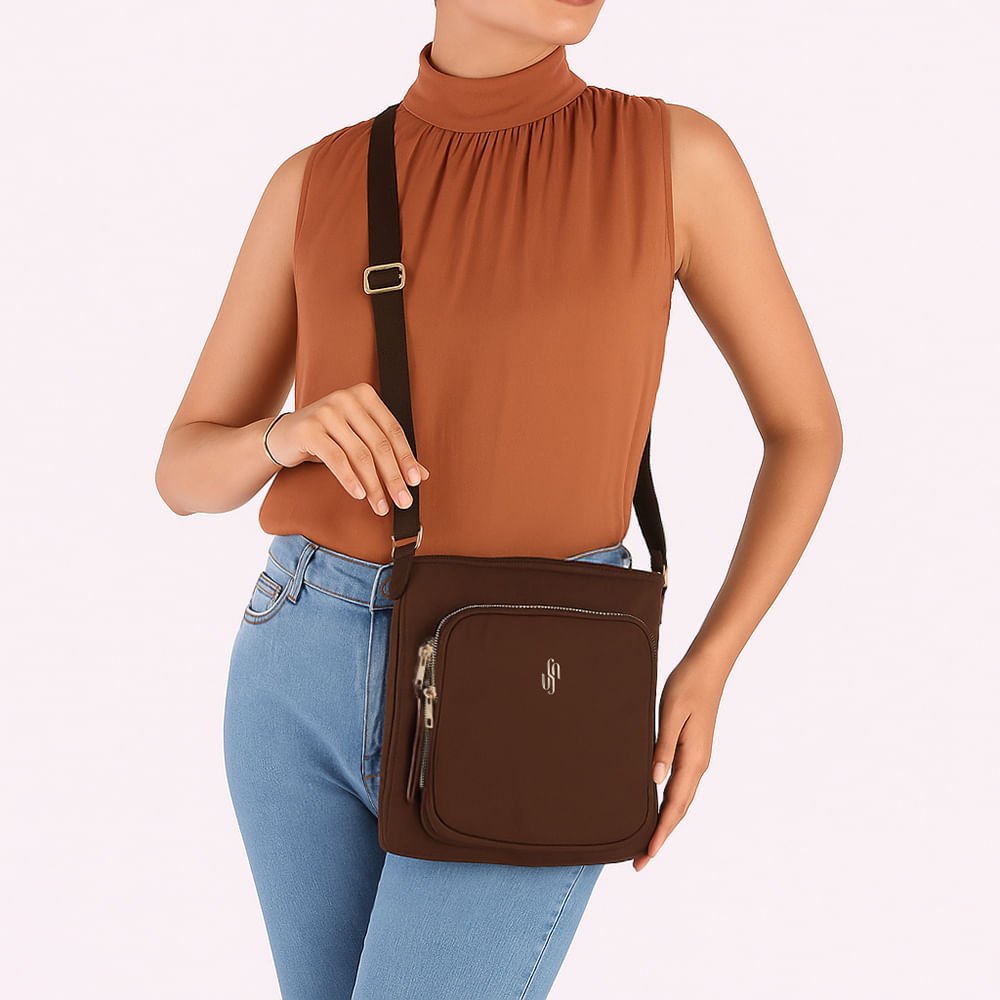 Bolsa Tiracolo Nylon Marrom Marrom 5