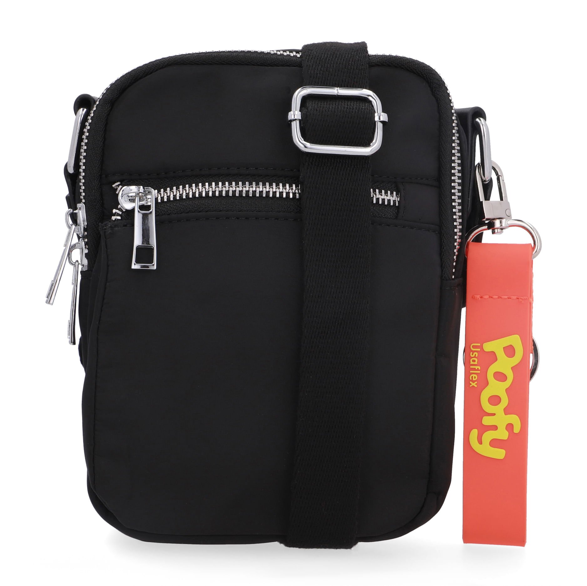 Bolsa Tiracolo Poofy Nylon Preta Zíper Preto 1