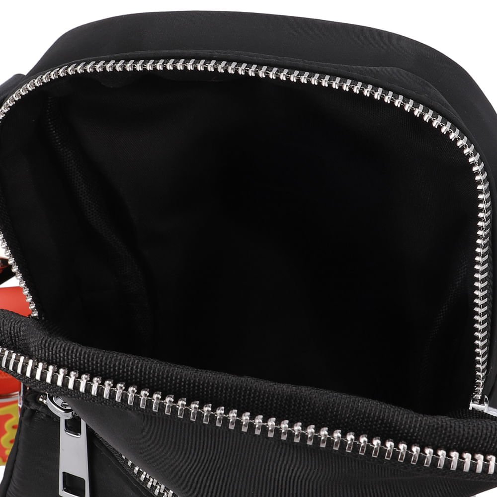 Bolsa Tiracolo Poofy Nylon Preta Zíper Preto 3