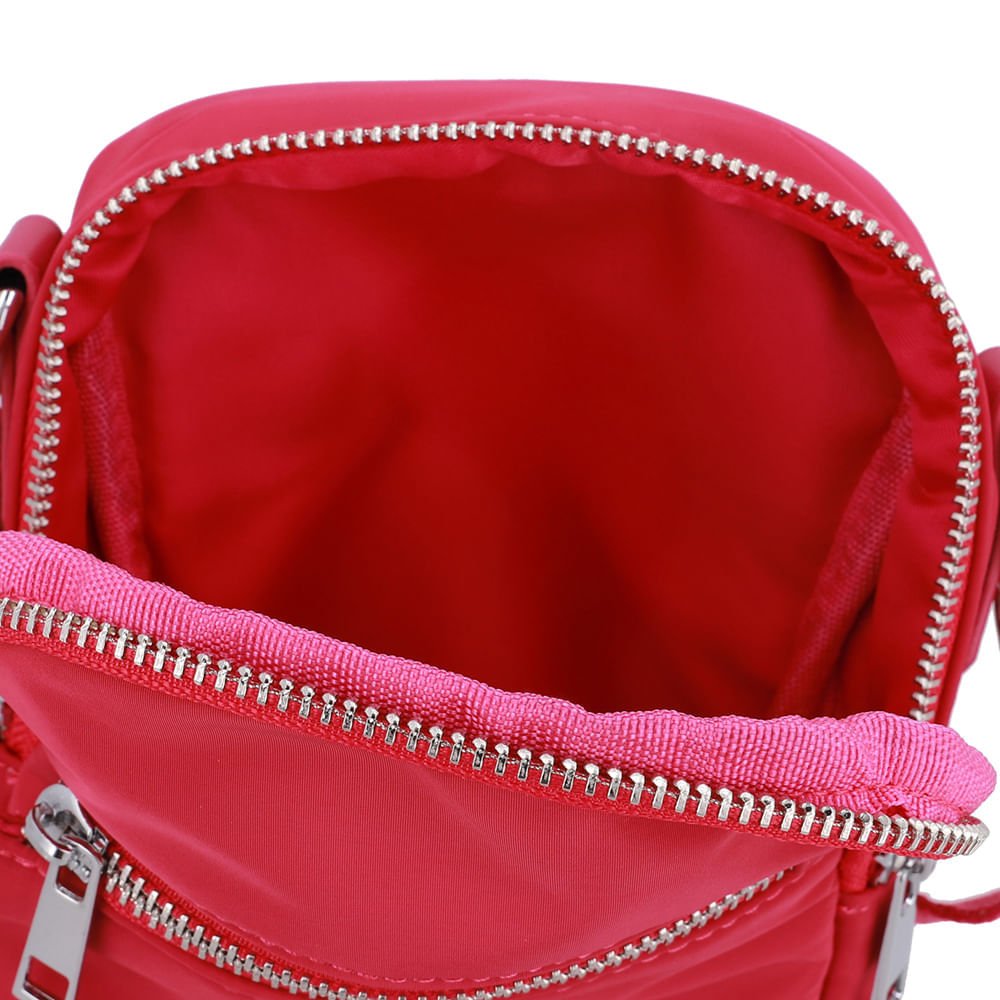 Bolsa Tiracolo Poofy Nylon Rosa Zíper Rosa 3