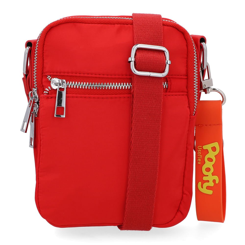 Bolsa Tiracolo Poofy Nylon Vermelha Zíper