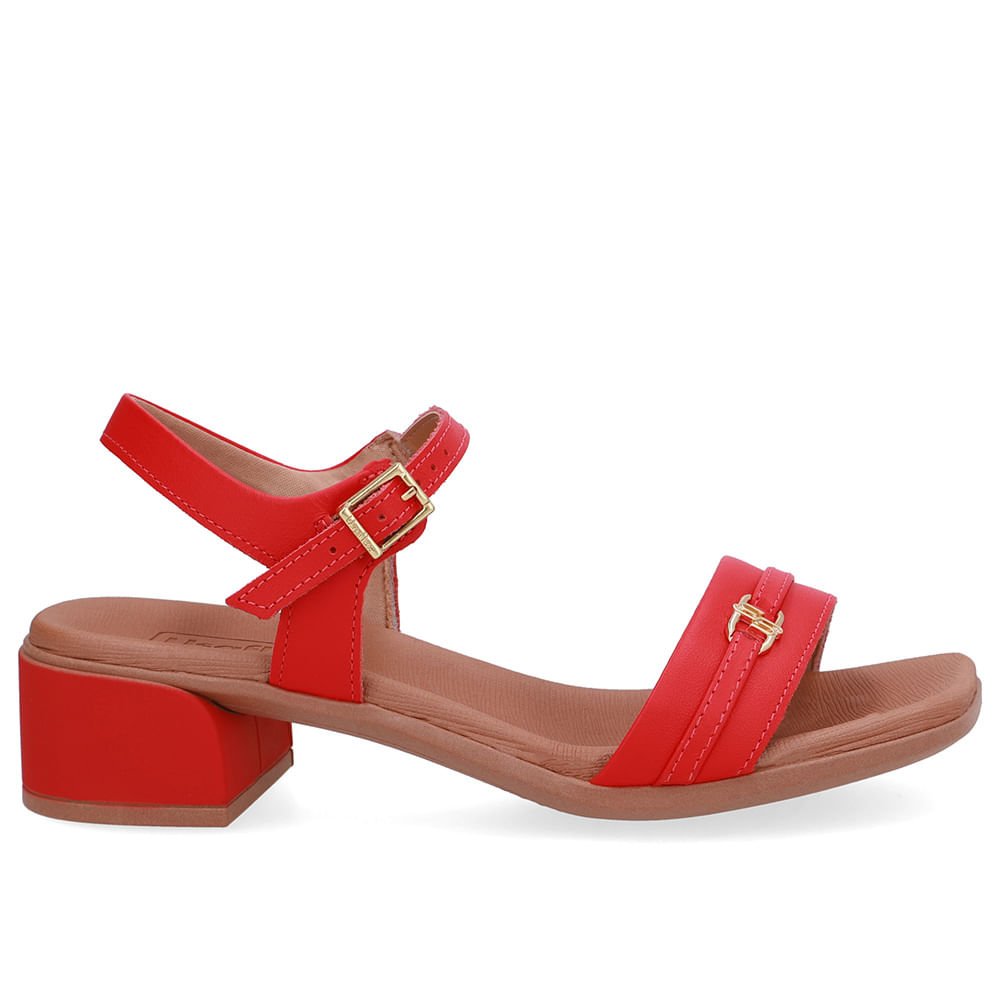 Sandália Couro Vermelha Tira Enfeite