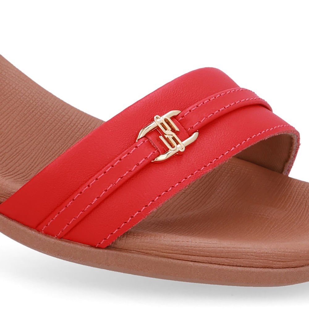 Sandália Couro Vermelha Tira Enfeite Vermelho 4