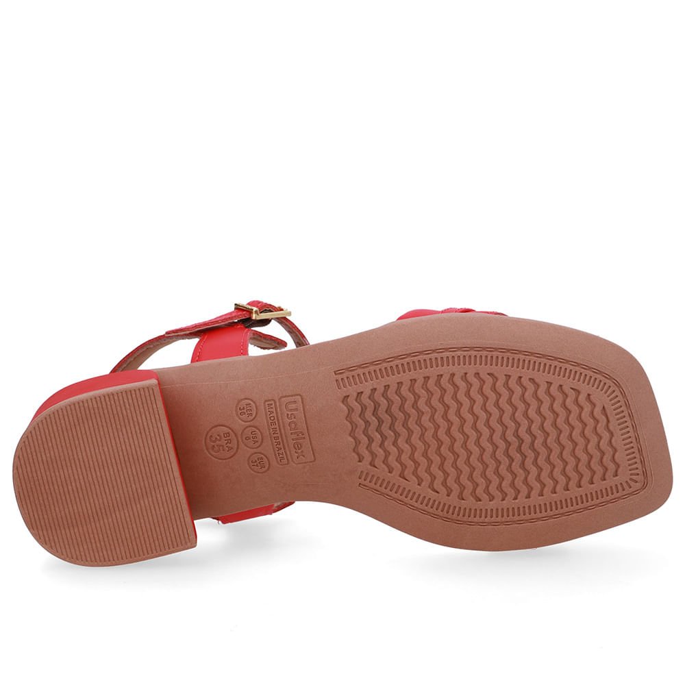 Sandália Couro Vermelha Tira Enfeite Vermelho 5