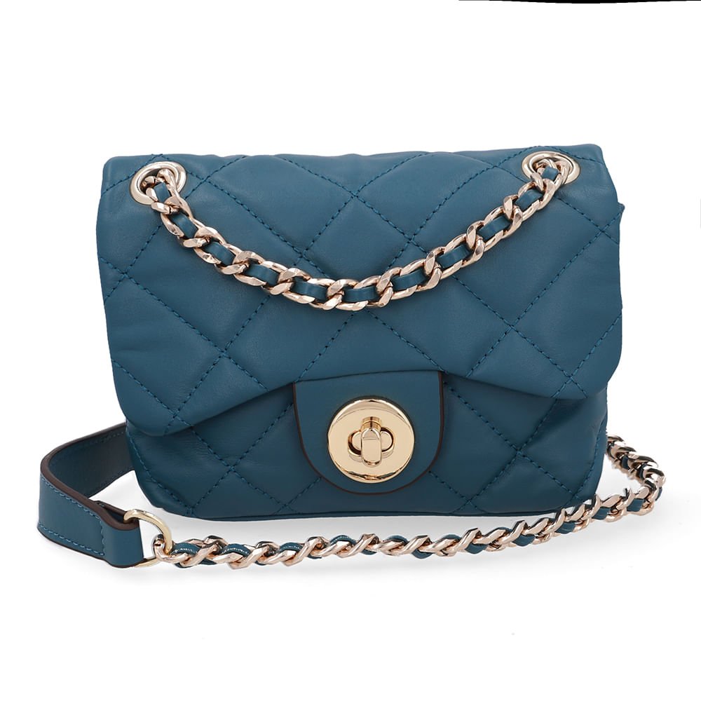 Bolsa Tiracolo Couro Azul Matelassê