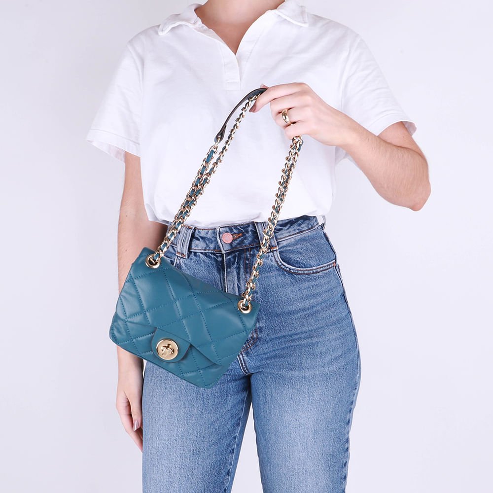 Bolsa Tiracolo Couro Azul Matelassê Azul 5