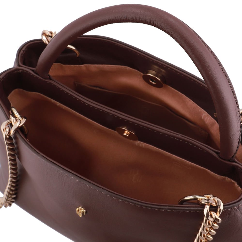 Bolsa Tote Couro Marrom Detalhe Corrente Marrom 3