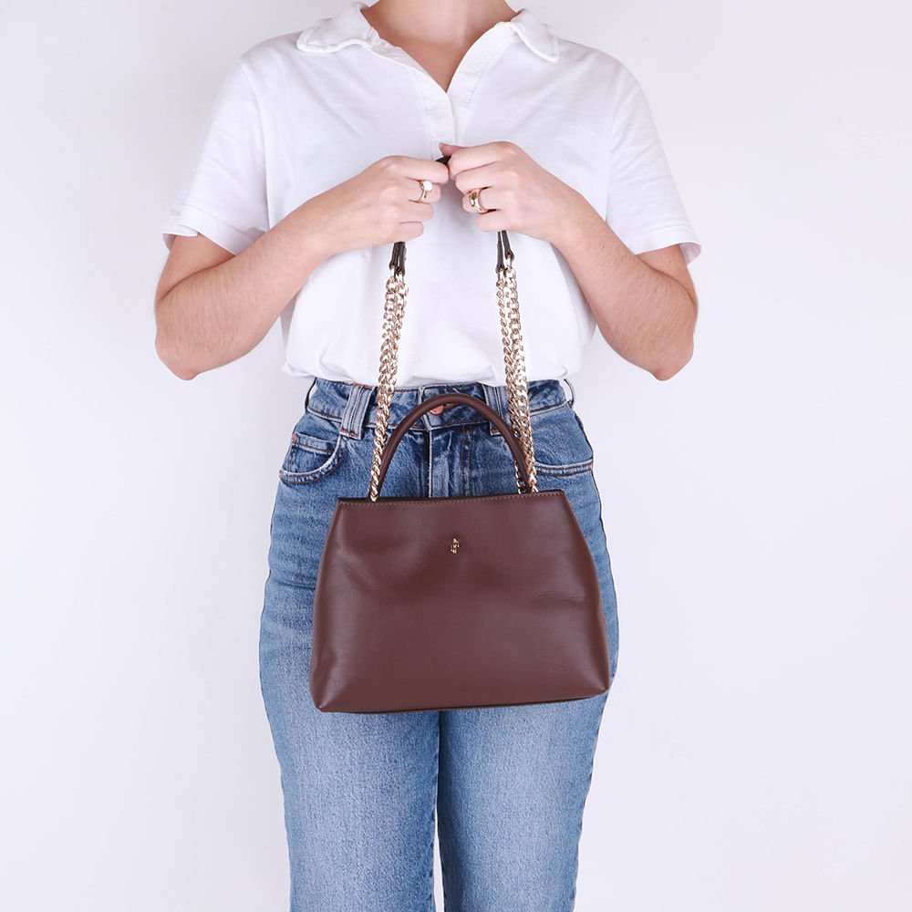 Bolsa Tote Couro Marrom Detalhe Corrente Marrom 4