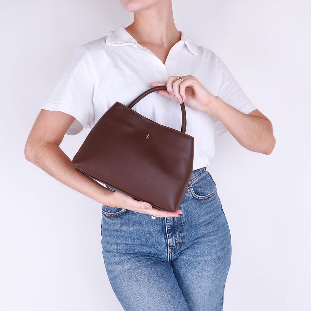 Bolsa Tote Couro Marrom Detalhe Corrente Marrom 5