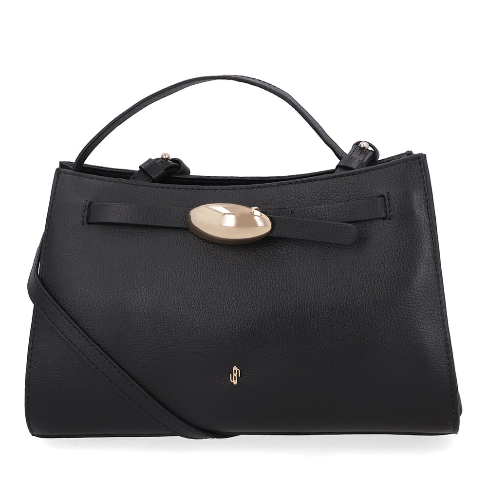 Bolsa Tote Couro Preta Enfeite