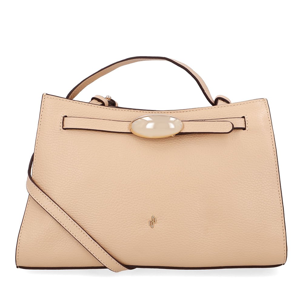 Bolsa Tote Couro Bege Enfeite