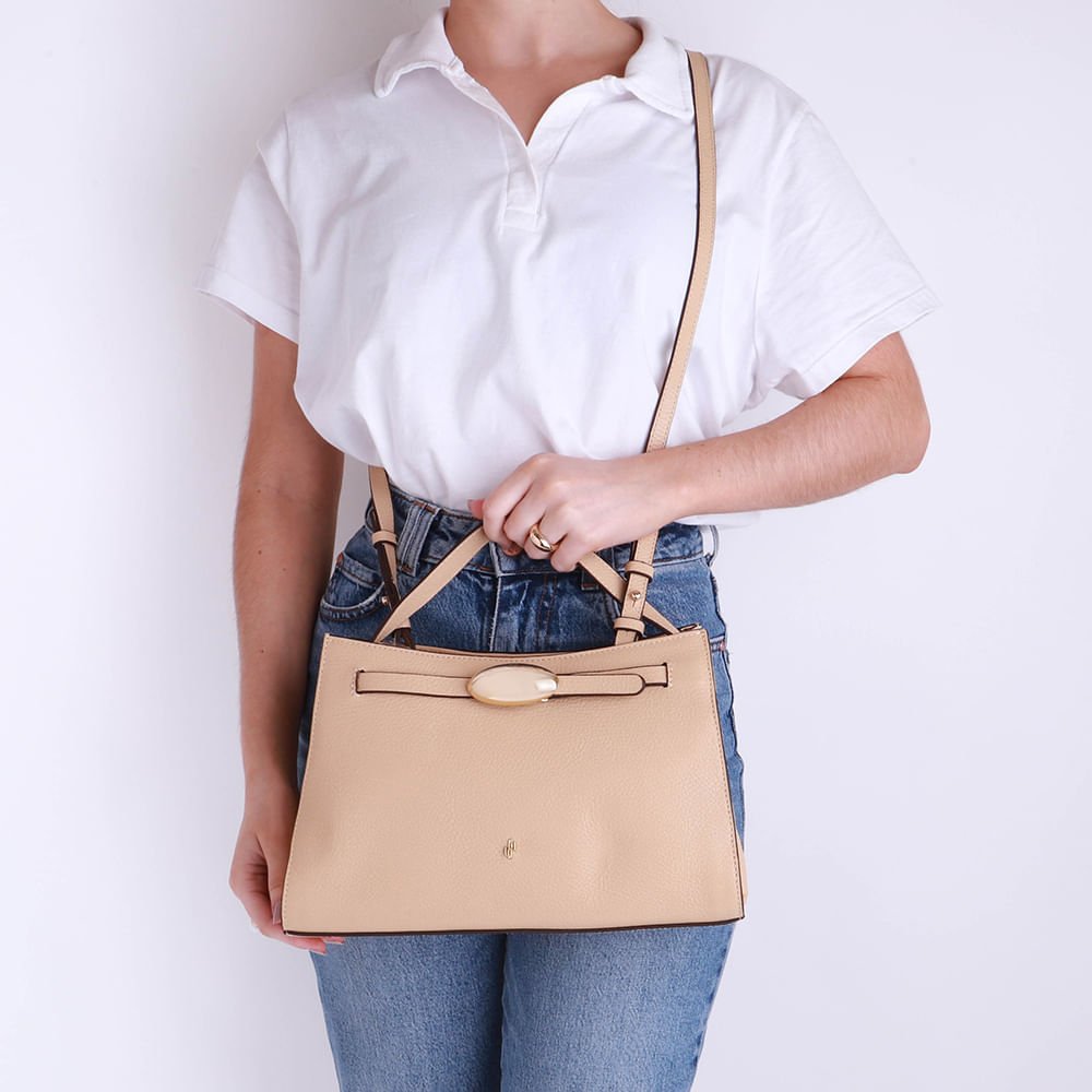 Bolsa Tote Couro Bege Enfeite Bege 4