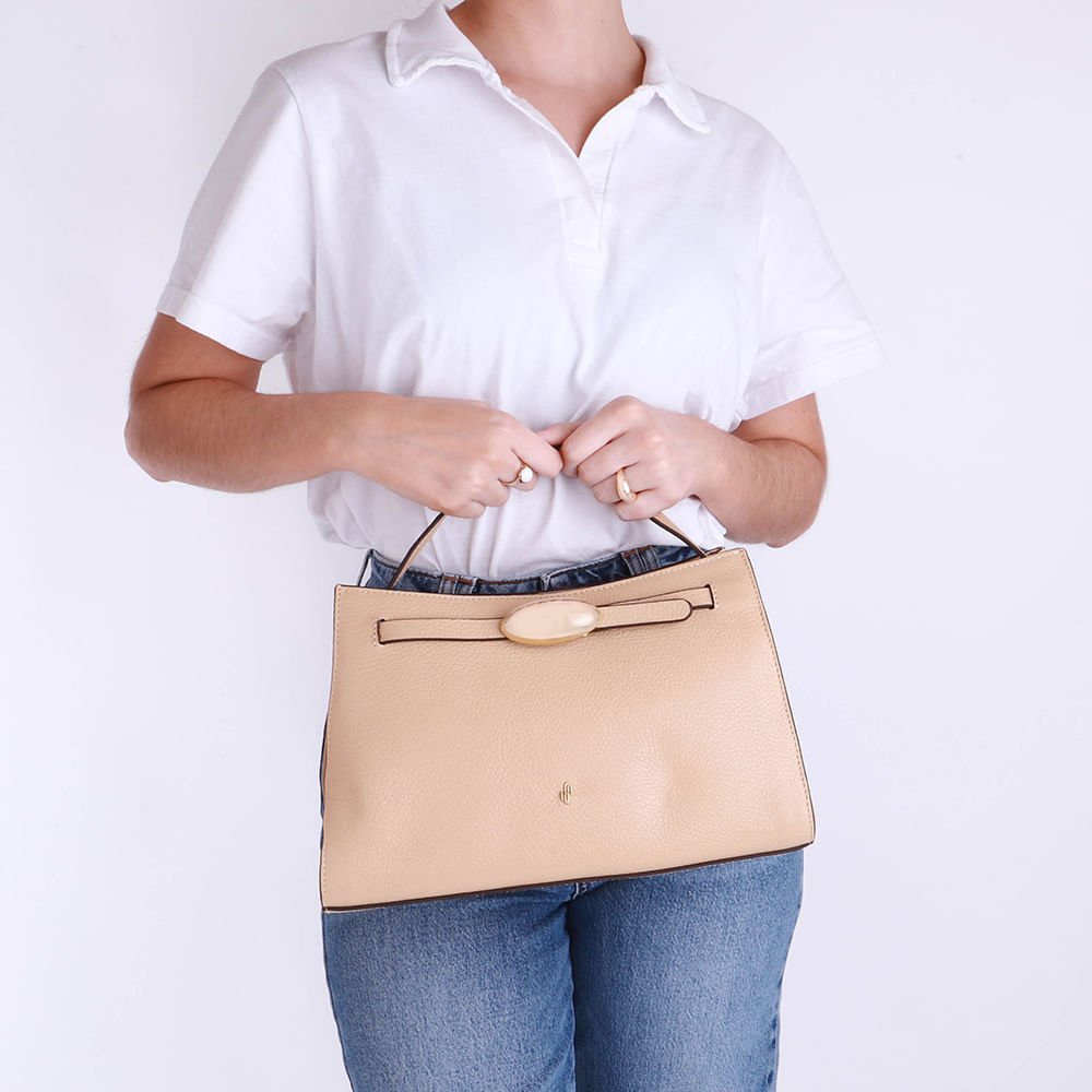 Bolsa Tote Couro Bege Enfeite Bege 5