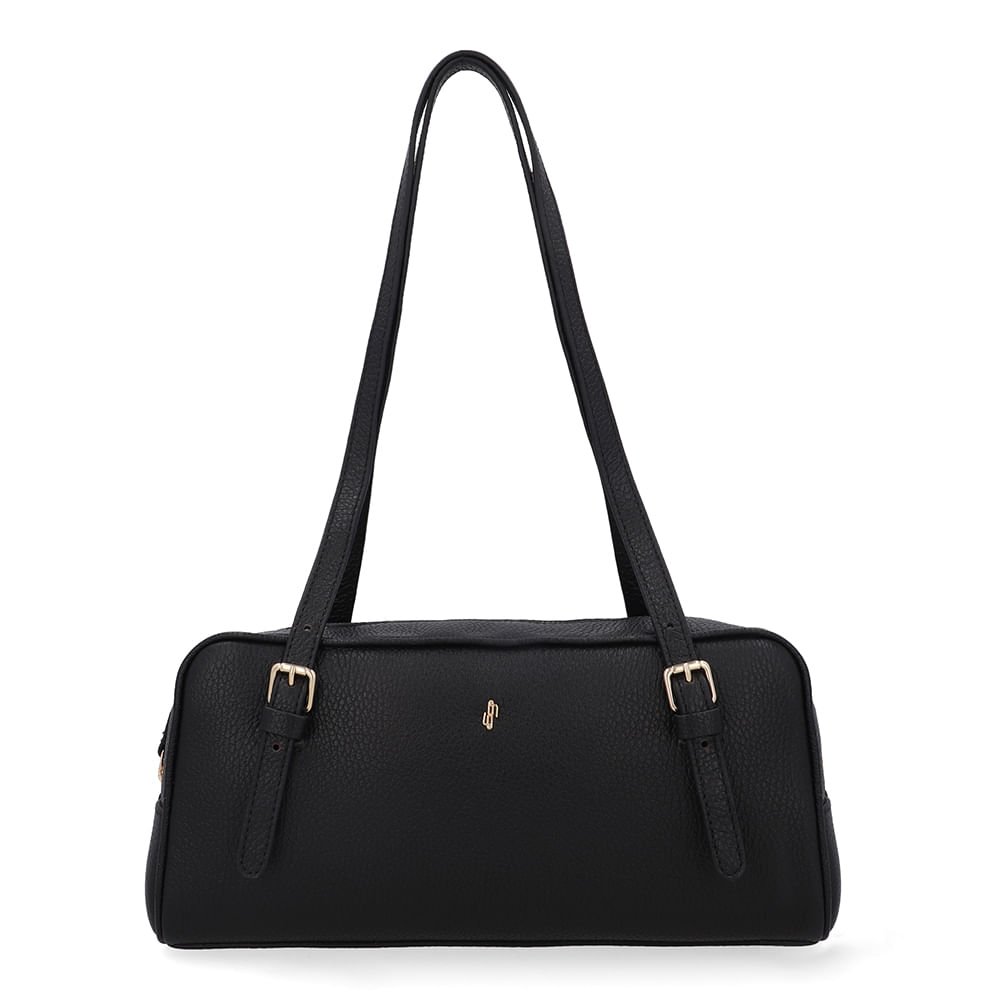 Bolsa Baguete Couro Preta Básica