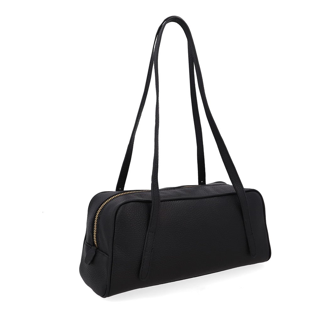 Bolsa Baguete Couro Preta Básica Preto 2