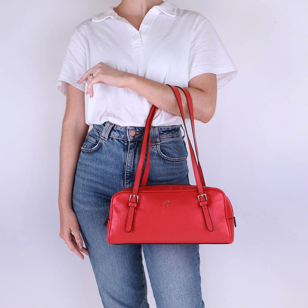 Bolsa Baguete Couro Vermelha Básica Vermelho 4