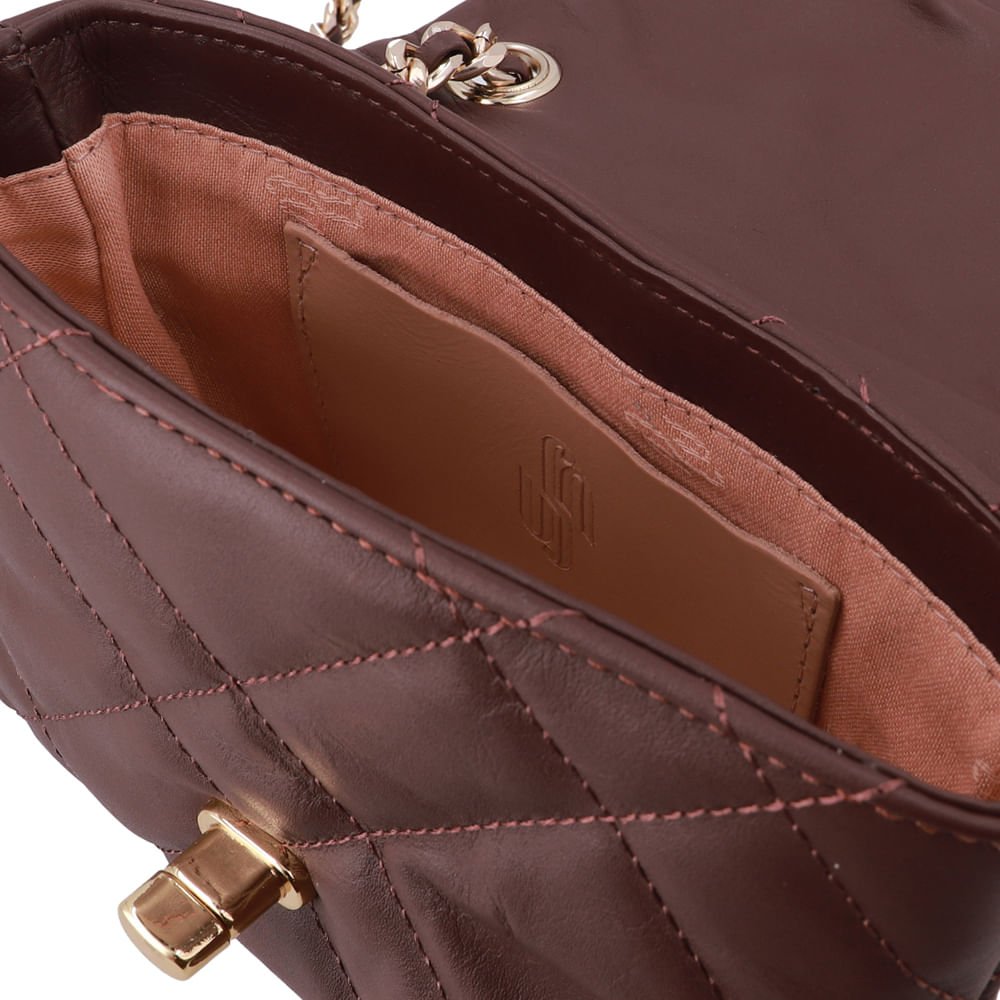 Bolsa Tiracolo Couro Marrom Matelassê Marrom 3