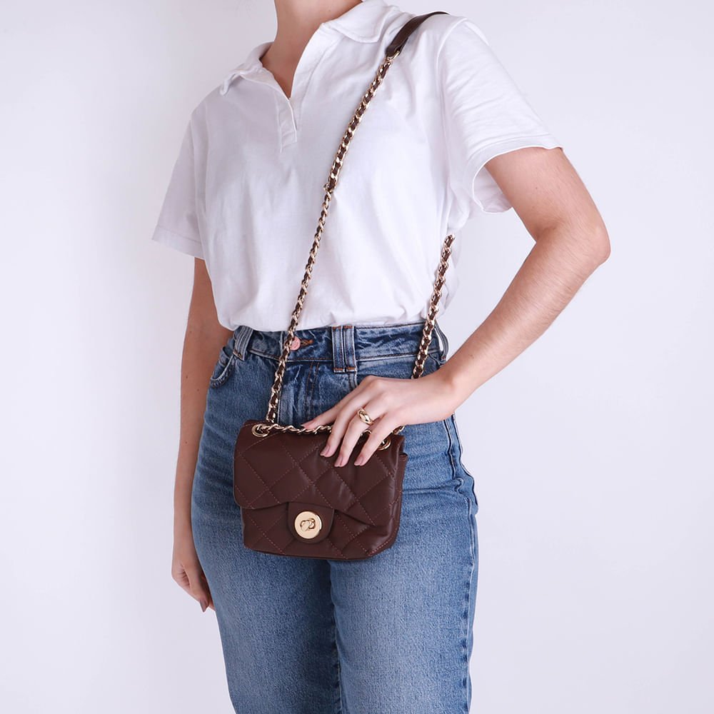 Bolsa Tiracolo Couro Marrom Matelassê Marrom 4