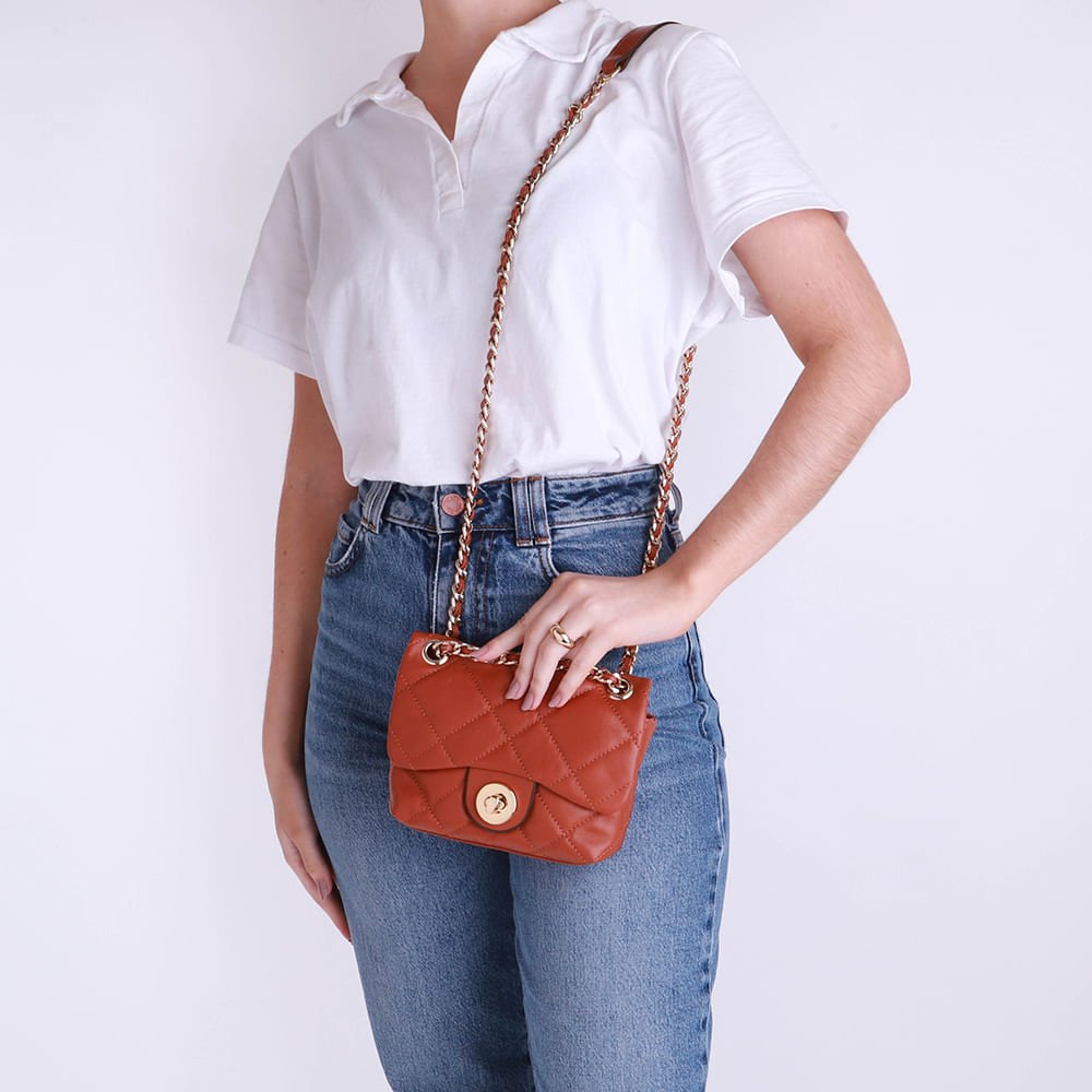 Bolsa Tiracolo Couro Marrom Matelassê Marrom 4