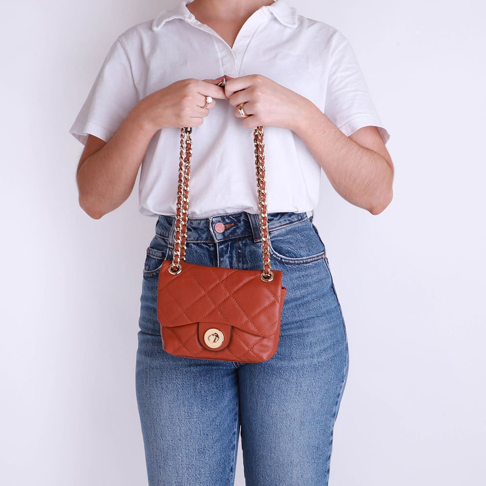 Bolsa Tiracolo Couro Marrom Matelassê Marrom 5