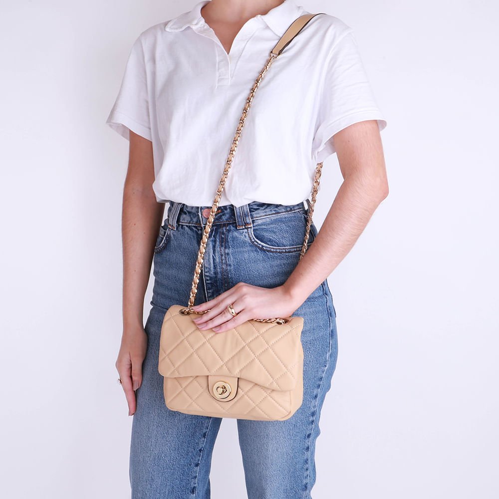 Bolsa Tiracolo Couro Bege Matelassê Bege 4