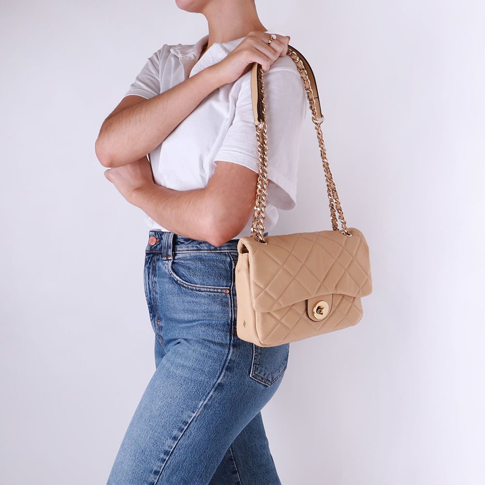 Bolsa Tiracolo Couro Bege Matelassê Bege 5